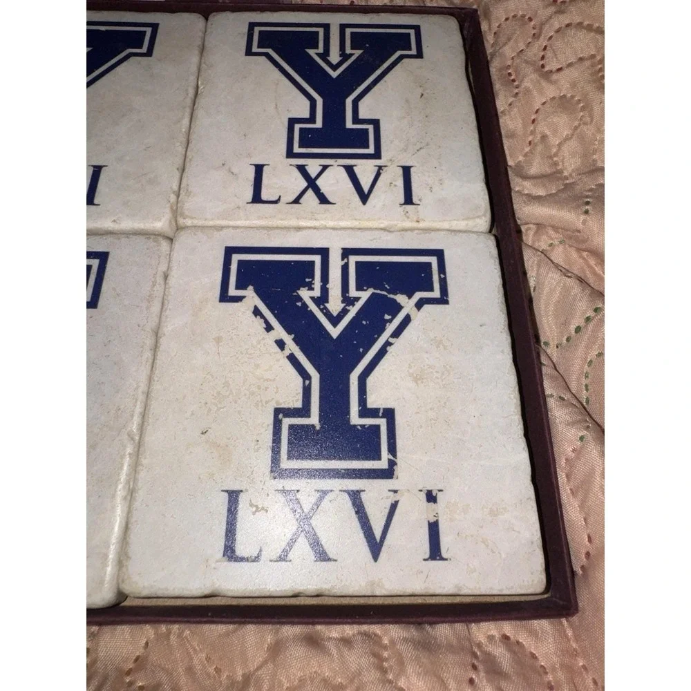 Set Of 4 Yale University Marble Coasters